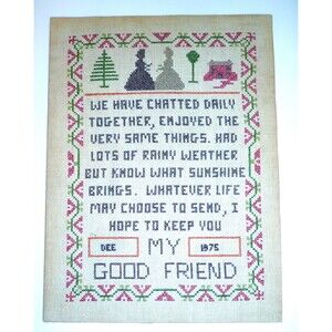 VTG Needlepoint My Good Friend Friendship 1975 Ready to frame 12x16 Sampler DEE